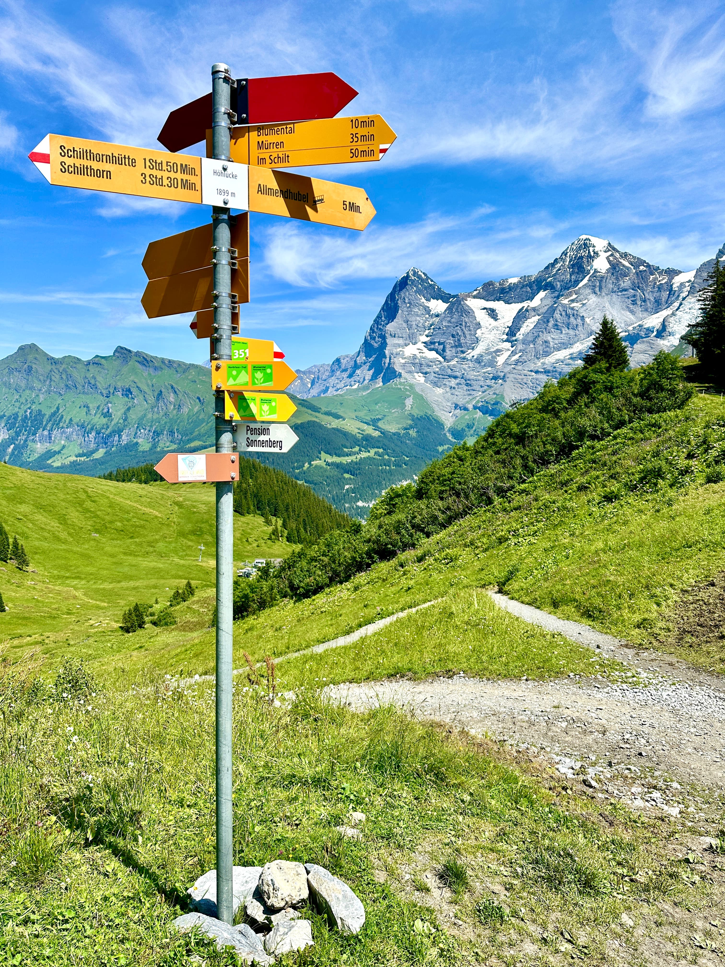 Trail signs in the Swiss Alps